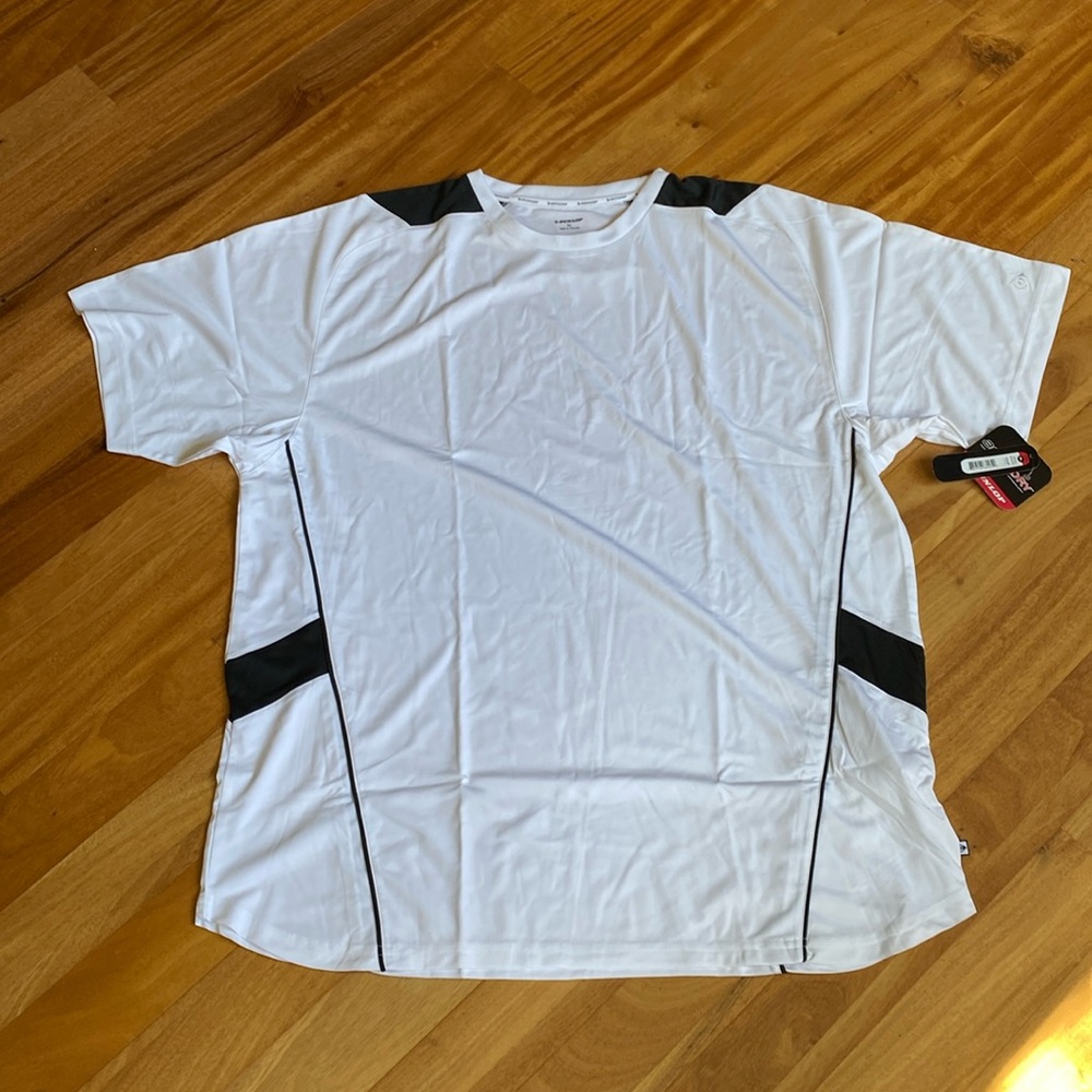 Dunlop Men’s short sleeve performance shirt, size XL white and navy